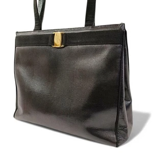 Auténtico bolso de mano Ferragamo Vara Lizard de cuero negro - Imagen 1 de 10