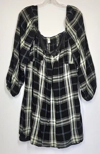 BP Nordstrom schwarz grün kariertes Langarm Babydoll Kleid XL launisch Goth Grunge - Bild 1 von 10