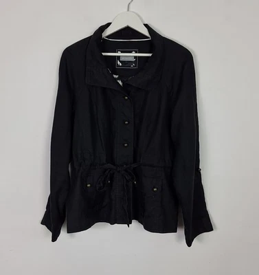 Per Una Linen Jacket Size 16 Black Tie Front Roll Tab Sleeve Utility Lightweight - Image 1 of 4