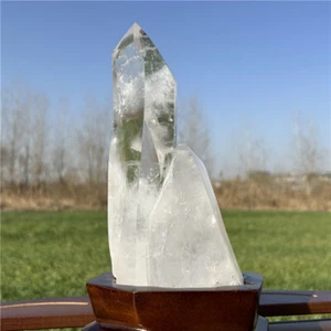 1.3LB Natural Clear quartz Obelisk Quartz Crystal Wand Point Tower Decor +Stand - Picture 1 of 12
