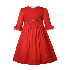 Pettigirl Girls Red Smocked Dress 2 3 4 5 6 8 10 12 Years Embroidery Christmas