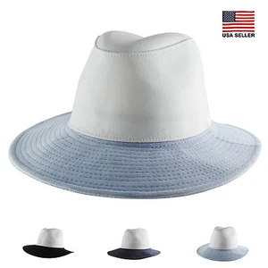 Cappello Panama Colorblock Cotone Tesa Grande Fedora Trilby Estivo Spiaggia Sole Paglia - Foto 1 di 4