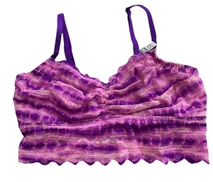 PINK Victorias Secret NWT Purple Stripe Long Line Lace Wireless Bralette Bra XS - Picture 1 of 2
