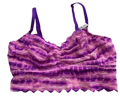 Sujetador Bralette ROSA Victoria's Secret Nuevo con Etiquetas Púrpura Rayas Larga Línea Encaje Inalámbrico XS Foto 1 de 2