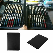 Fountain Pen/Roller Pen Black Color PU Leather Zipper Case for 48 Pens#^