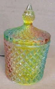 Multicolor Stain Glass Apothecary Jar Diamond Pattern - 5.5” with Lid - Picture 1 of 4