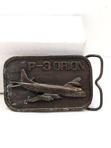 Vintage P-3 Orion Lockheed Martin Surveillance ASW Aircraft Brass Belt Buckle - Picture 1 of 8
