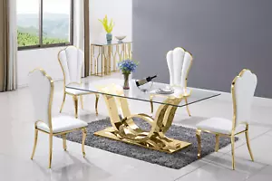 Diseño Mesa de Comedor Acero Inox. Templado Cristal Mesa Comedor Oro 180x90 CM - Imagen 1 de 4
