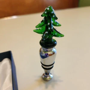 Venezia Glass Wine Bottle Stopper 4" Tall Holiday Green Evergreen Tree  Gift - Picture 1 of 9