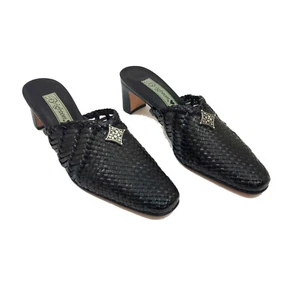 EBrighton Abby Black Brown Leather Woven Mules US 6.5M - Picture 1 of 11