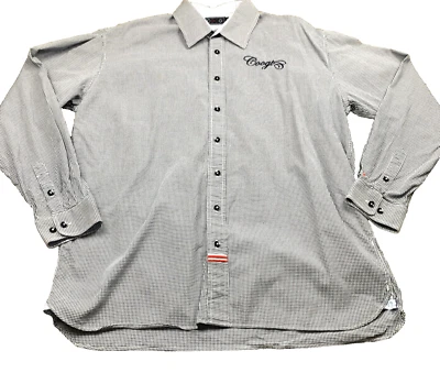 Camisa COOGI Talla XL Azul Blanco Pata de Gallo Abotonada Manga Larga Logo Bordado Foto 1 de 4