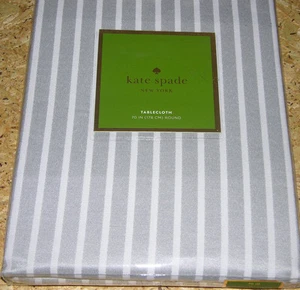 Kate Spade HARBOUR DRIVE PLATINUM Grey & White Stripe 70" Round Tablecloth--NWT - Picture 1 of 4