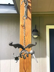 Rustic Heavy Duty Welded Steel Metal Hummingbird on a Hanging Chain Garden Porch - Picture 1 of 4