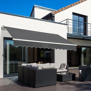 Manual Awning Canopy Retractable Sun Shade Shelter Grey Polyester 350cm x 250cm - Picture 1 of 7