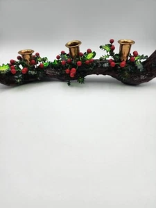 Vintage MCM Burl Wood Plastic  Lucite Holly Brass Candle Holder - Picture 1 of 6