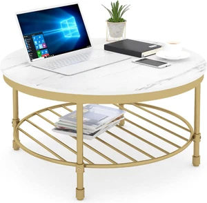 2-Tier Coffee Table with Open Storage Shelf Industrial Rustic Steel Accent Table - Picture 1 of 24