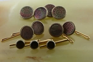 Antico set gemelli e borchie oro bianco e giallo 14K circa 1930 - Foto 1 di 5
