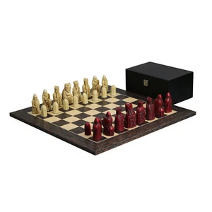 Isle of Lewis II Ivory & Red Resin Chess Pieces 3.5" With Tiger Ebony Chess Boar - Picture 1 of 9