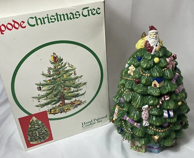 Spode Christmas Tree  Cookie Jar 13" Great Condition Hand Painted w Original Box - Image 1 of 4