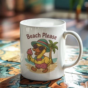 Süße Ente Tasse, Summer Vibes Kaffeetasse, lustige Sommerdekoration, Beach Please Becher 11 Unzen - Bild 1 von 2