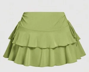 NEW Womens Shein Drawstring Waist Pleated Cake Skort Lime Green L - Picture 1 of 5