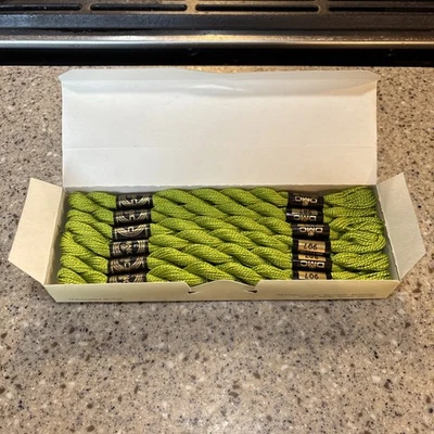 NOS DMC Pearl Cotton (Coton Perle) Size 3 Color 907 GREEN 12 skeins - Image 1 of 4