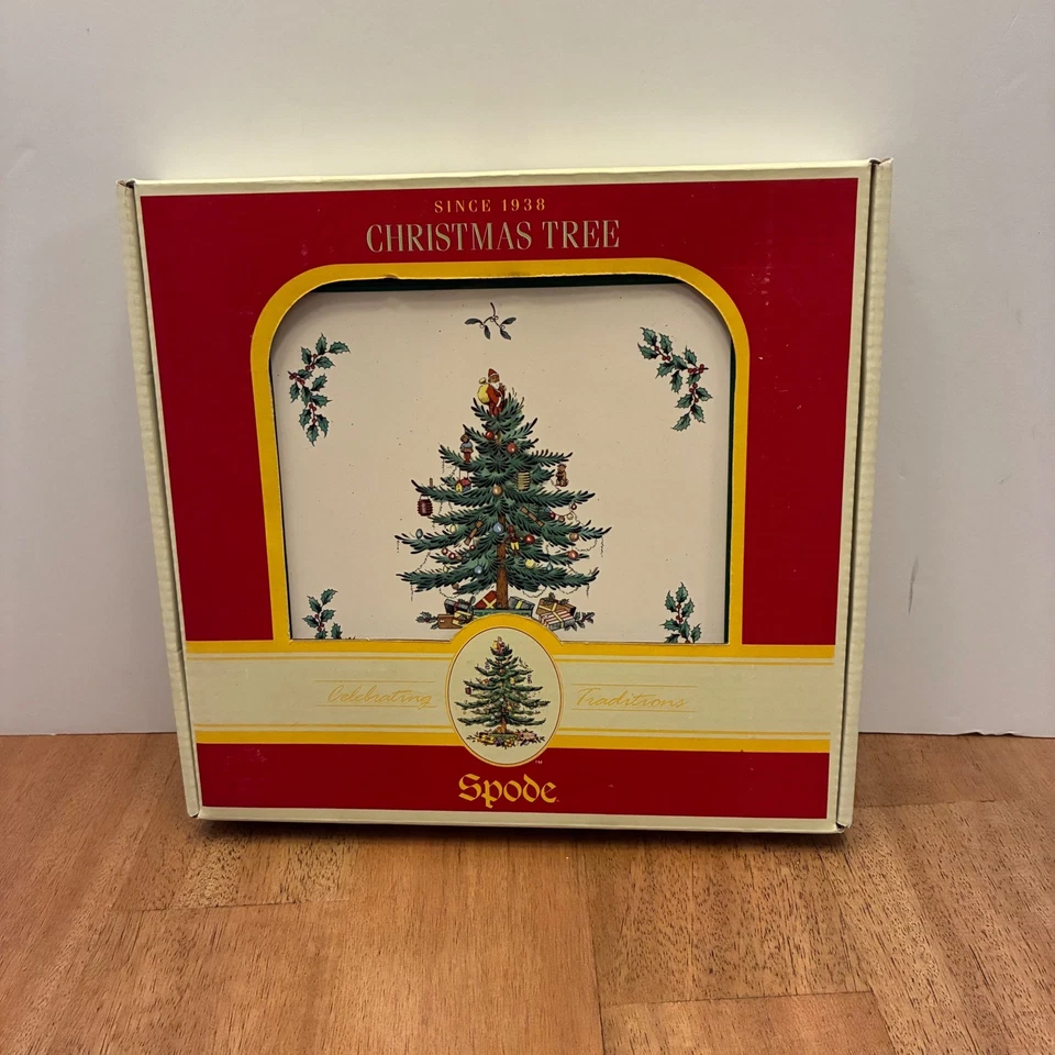 Spode Christmas Tree Wooden Trivet Square 8" In Box Vintage Holiday Decor Winter - Image 1 of 4