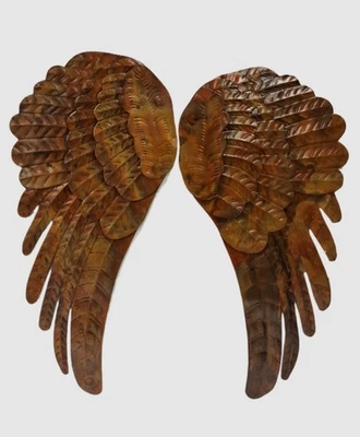 XL Large Rustic Copper Effect Metal Angel Wings Wall Art 83cm Feather Wall Decor - Image 1 of 4