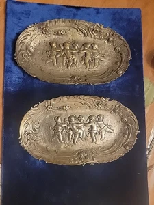 Antique STOCK & SINSHEIMER HANAU GERMAN 8OO SILVER CHERUB MOTIF DISH Set Of 2 - Picture 1 of 8