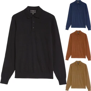 Mens M&S Long Sleeve Knitted Polo Jumper Button Weaved Regular Pullover - Picture 1 of 5