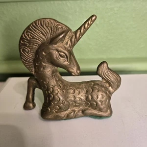 Vintage einzigartiger Messing Gold Einhorn Briefbeschwerer 3,5" - Bild 1 von 4