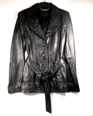 Винтажный экспресс черная кожаная куртка Blazer женщин M Y2K 90-х друзей гранж мотоциклиста - Изображение 1 из 4