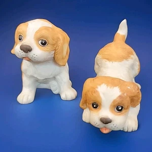 Vintage Homco #1407 Cocker Spaniel cuccioli scavo statuine, bianco/abbronzato, 2 #1407 - Foto 1 di 5