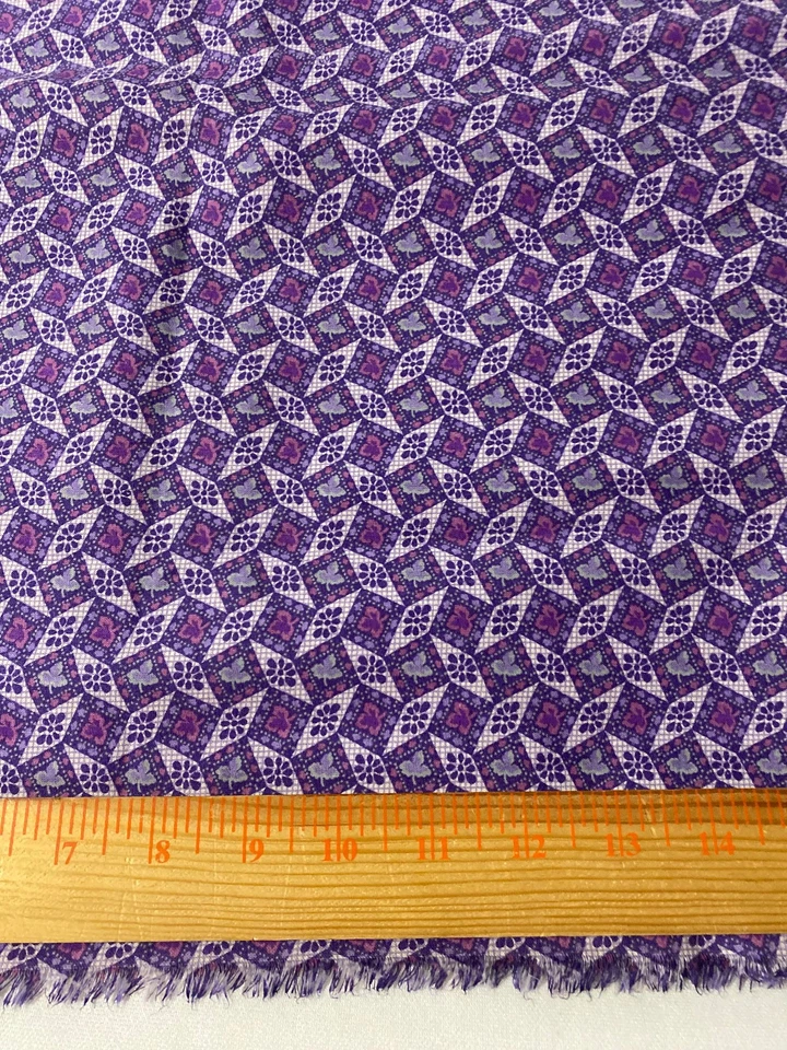 Vintage geometric ,floral cotton print fabric/lavender,pink, purple 36" by 43" - Image 1 of 1