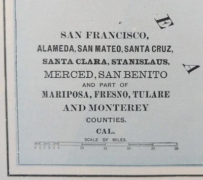 Mapa antiguo 1893 SAN FRANCISCO ALAMEDA SAN MATEO SANTA CRUZ CONDADOS CALIFORNIA Foto 1 de 4