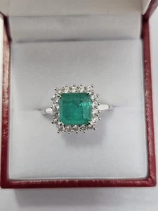 Emeraldine Triplet Quartz & White Zircon Ring / 3.74Ct / Womens Ring / Size O - Picture 1 of 5