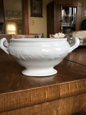 Vintage Antique White Ironstone Sauce Dish Tureen MEAKIN England Embossed 4” T. - Image 1 of 4