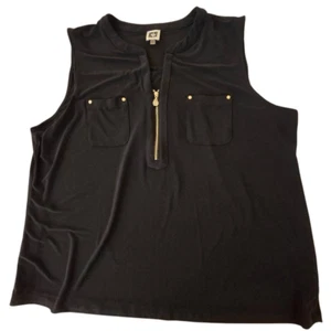 Anne Klein Damen ärmellose Bluse mit Schlitz und Frontreißverschluss Goldreißverschluss schwarz Größe 2XL - Bild 1 von 11