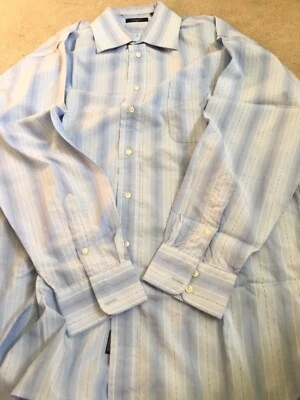Nuevo Burberry London Hombre Azul Rayas Botones Frontal Vestido Camisa Talla:16.5 Foto 1 de 4