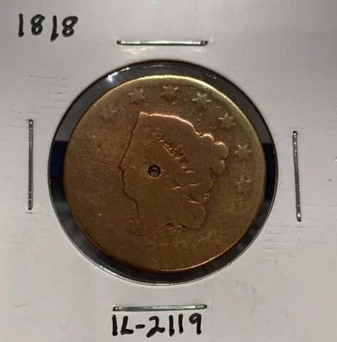 1818 Large Cent (AG Details) ~ Coronet Head ~ 1 Penny/Cent ~ Copper U.S. Coin Cover