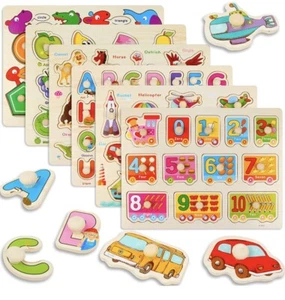 Wooden puzzles for toddlers Set Of 6pc - Picture 1 of 3