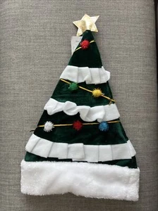 Christmas Tree Hat Green Gold Star Festive Holiday Tinsel Pom Adult Merry Brite - Picture 1 of 2