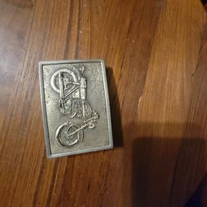 Motorcycle Belt Buckle Biker Pressed Metal Inlay Street Bike Vtg 80s     .CVB614 - Picture 1 of 2