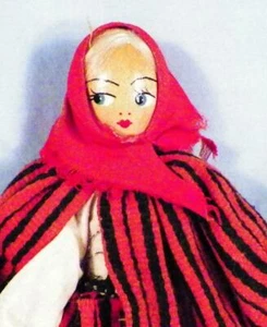Poland Polish Woman Lady Doll All Wood 7.5 in Carries Bag of Flowers - Picture 1 of 4