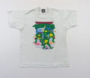 Vintage Teenage Mutant Ninja Turtles Shirt Kids 10-12 White 80s Tee Cartoon - Picture 1 of 9