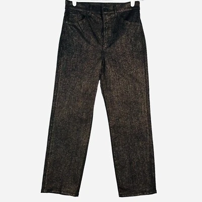 Pantalones Express para mujer de tiro súper alto talla 4 rectos elásticos metálicos bronce nuevos sin etiquetas Foto 1 de 4