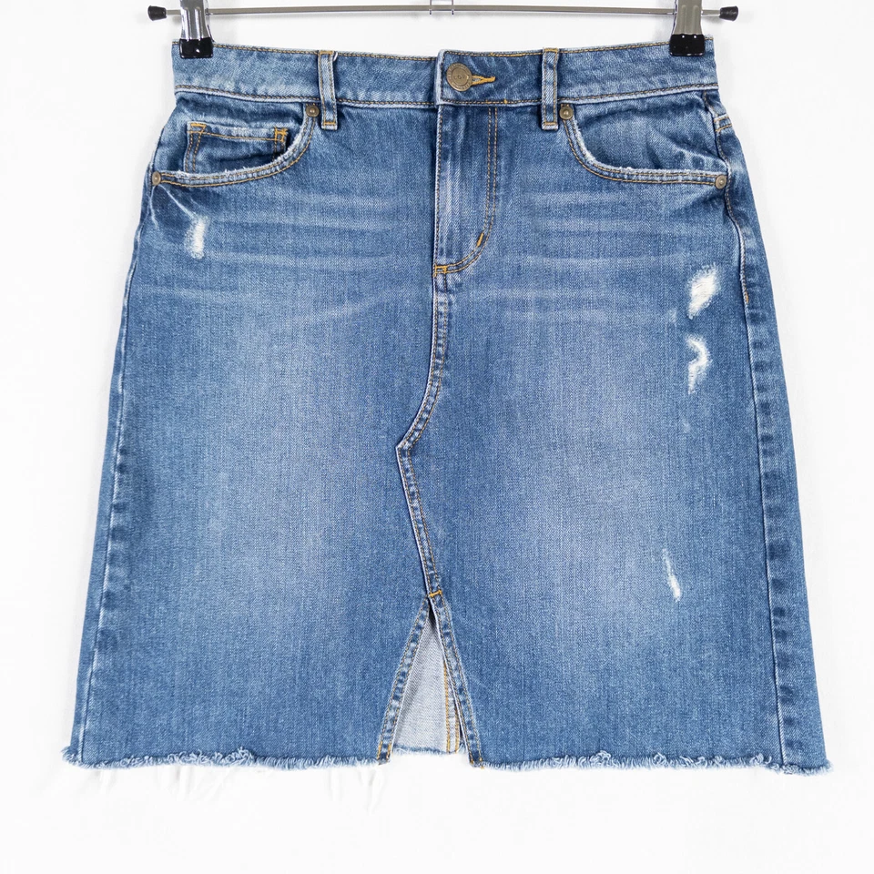 LOFT юбка женщин Sz 2 синий джинсовой ткани хлопок искусственно состаренный необработанный кромки 5 карман повседневный - Изображение 1 из 4
