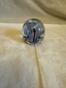 Norleans Japan Vintage Domed Glass Paperweight with Blue Flower - Picture 1 of 7