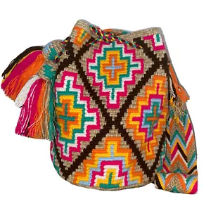 Authentic 100% Wayuu Mochila Colombian Bag Large Size 9 Colors matizada Tan - Picture 1 of 9