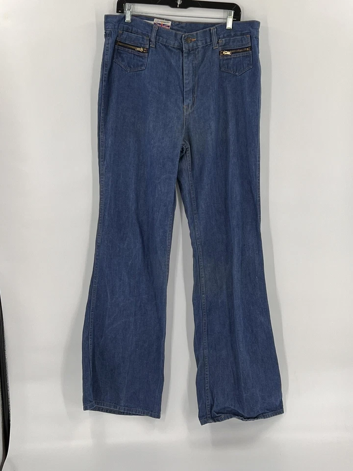 Jeans Vintage Royal Crown Azul Bolsillos con Cremallera Acampanados Pierna Ancha Talla 38 (37Wx35L) Foto 1 de 4